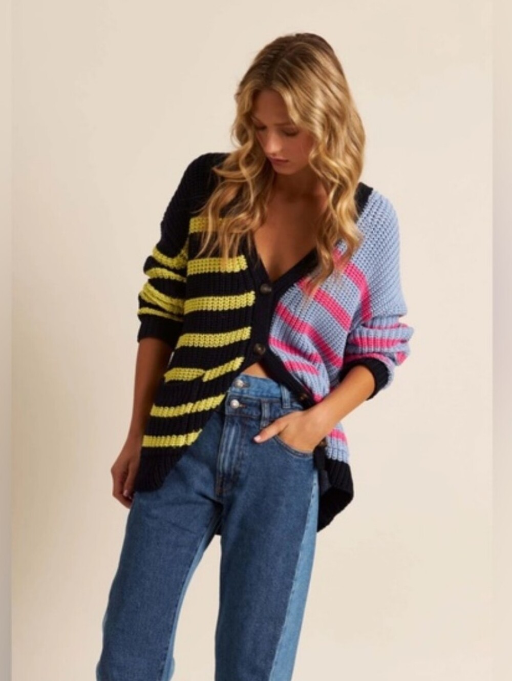 EUC John & Jenn Coastal Stripe Raz Cardigan Size M